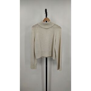 Quince Women Australian Merino Wool Cropped Mock Neck Sweater Heather Bone S